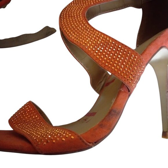 ELLE Women's Size 8 1/2 Open Toe Heels Beaded Ankle Strap Orange Buckle Closure - Picture 2 of 8